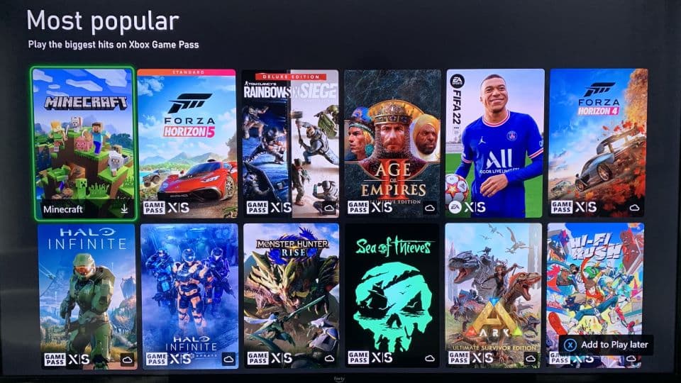 Xbox Game Pass most popular games preview